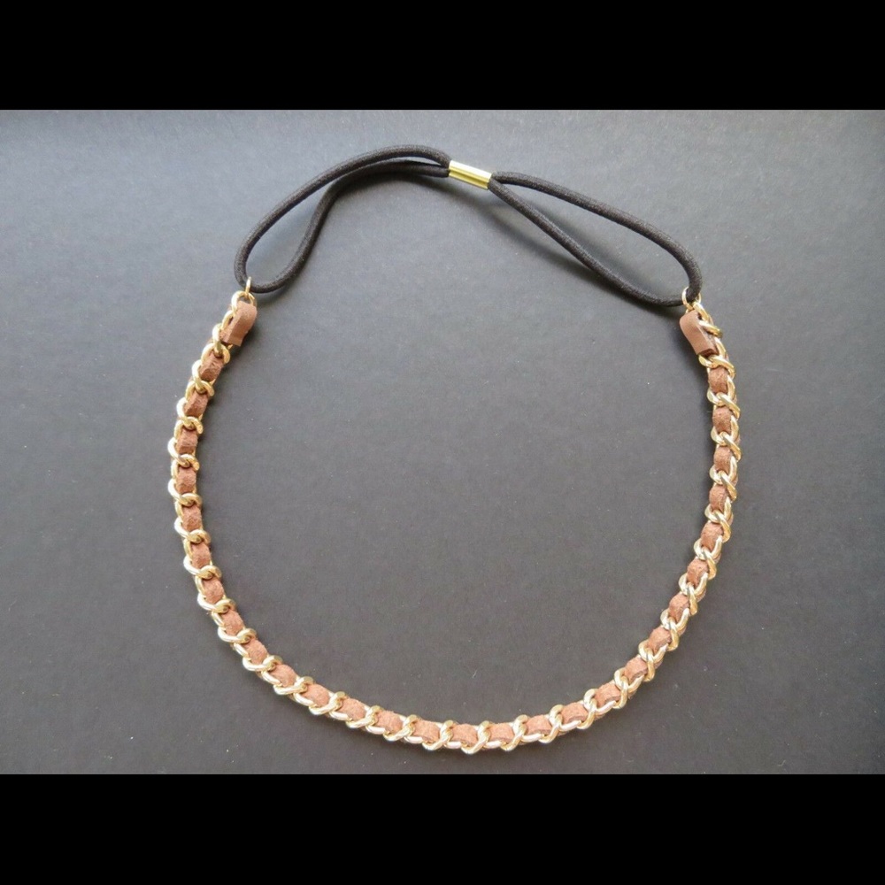 Leather Headband Headwrap Hairband Metal Gold - Picture 2 of 4